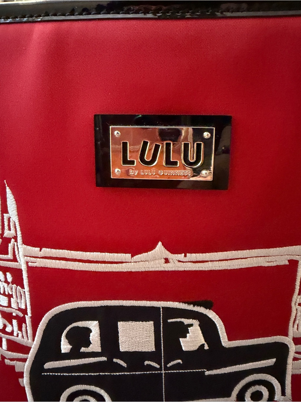 Lulu Guinness Red London Calling Tote with Black and White Accents - Picture 4 of 9